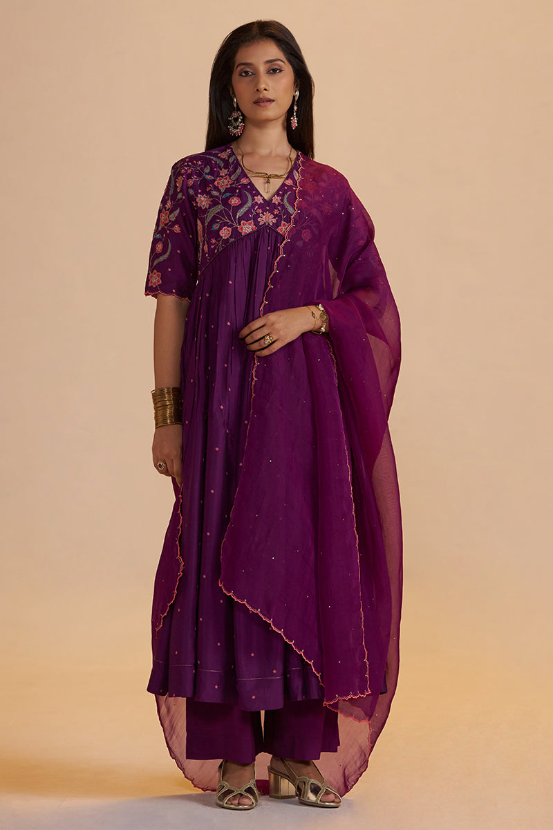 Purple Raw Silk Festive Kurta Set