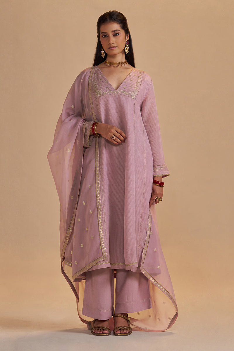 Orchid Smoke Woven Zari Festive Kurta Set