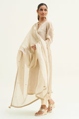 Angora Beige and Golden Organza Jacquard Kurta Set