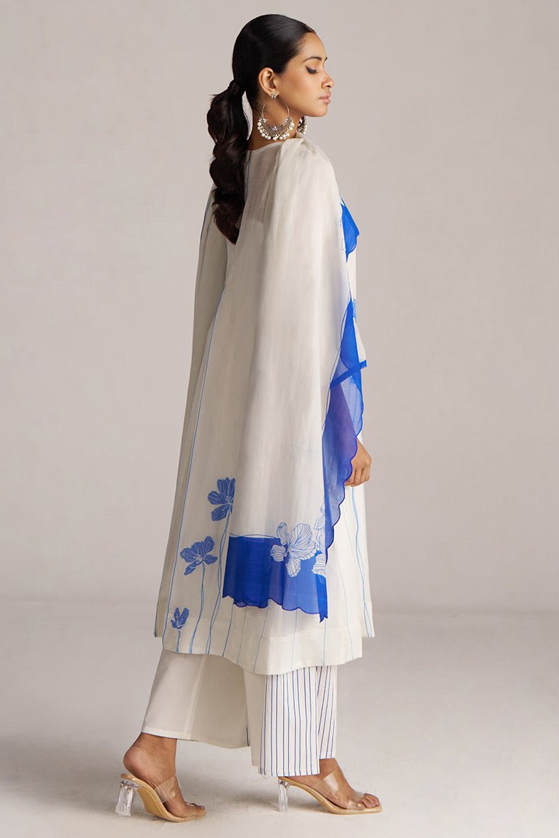Marshmellow and Cobalt Blue Kurta Set