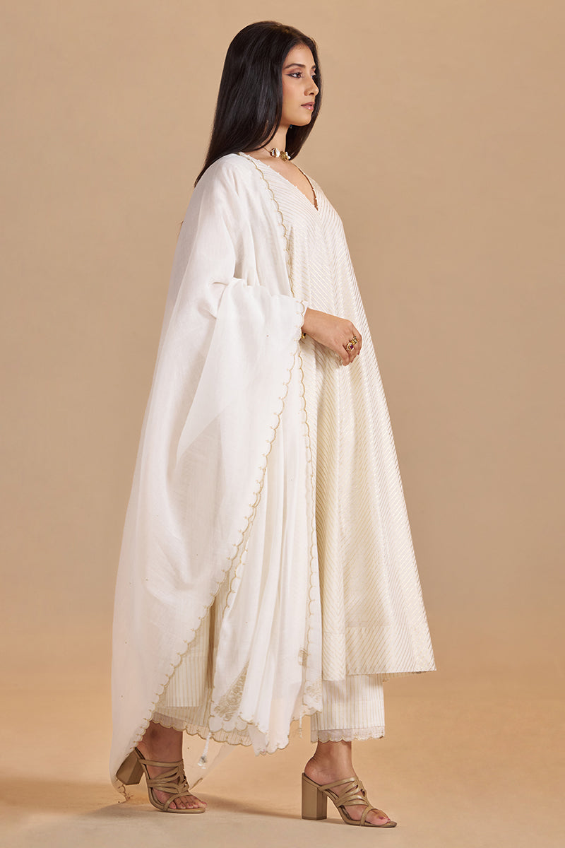 Ivory and Gold Foil Chanderi Festive Kurta Set