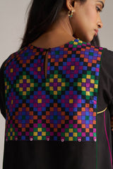 Multicolored checkered blouse with a plain background | Black Multi Colour Checkard Co Ord Set