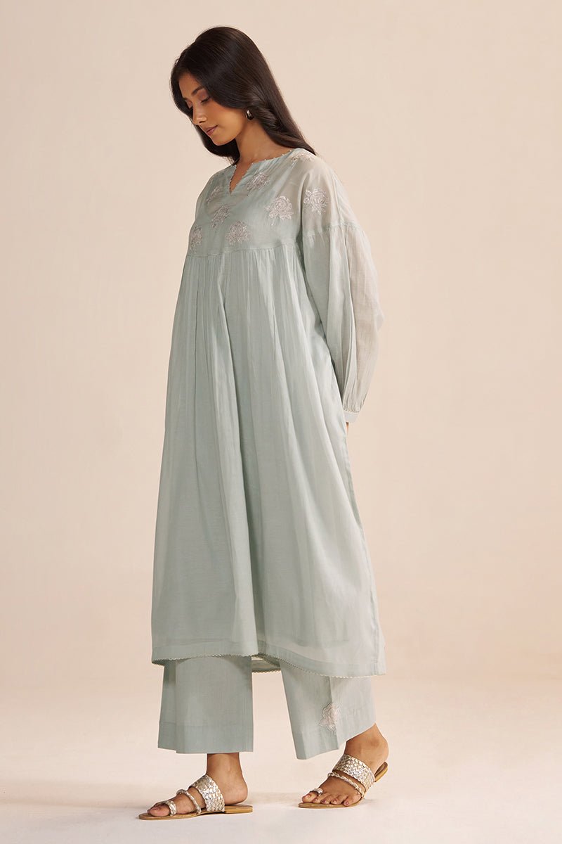 Dawn Grey Mul-Chanderi Festive Co-ord Set - Ganga Fashions
