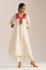 Ivory and Maroon Chanderi Banjara Embroidery Co-ord Set