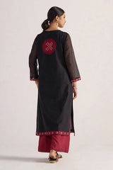 Black and Maroon Woven Kurta Set