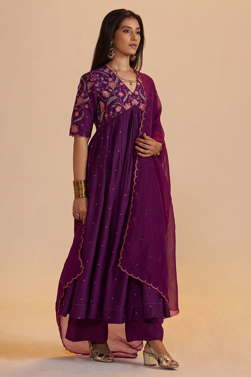 Purple Raw Silk Festive Kurta Set - Ganga Fashions