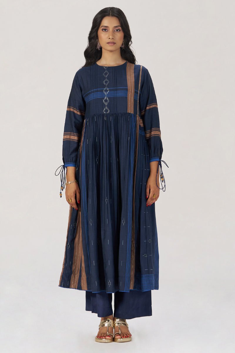 Indigo Panelled Festive Co-ord Set - Ganga Fashions