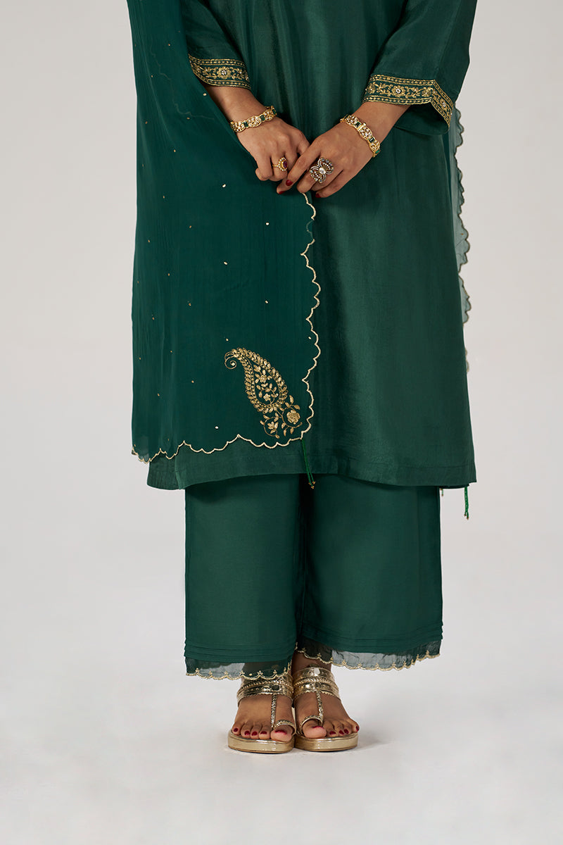 Deep Emerald Green Festive Silk Kurta Set