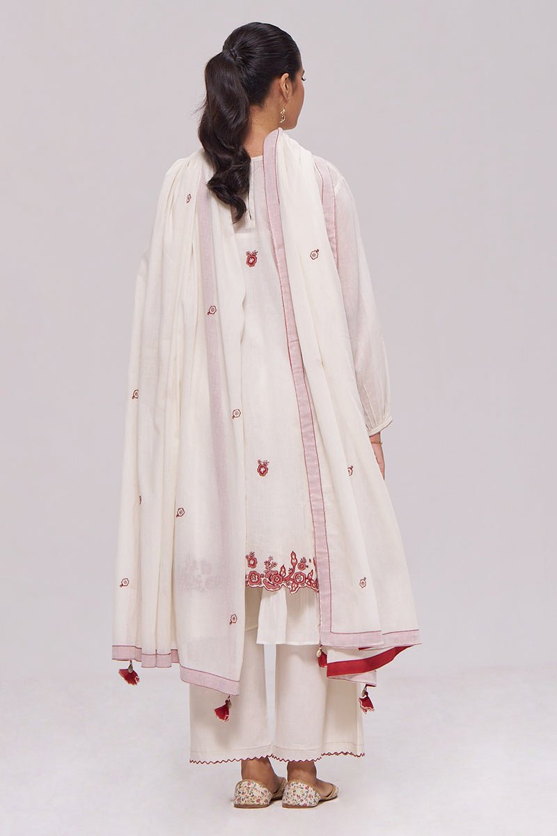 Ivory and Maroon Pure Cotton Kurta Set - Ganga Fashions