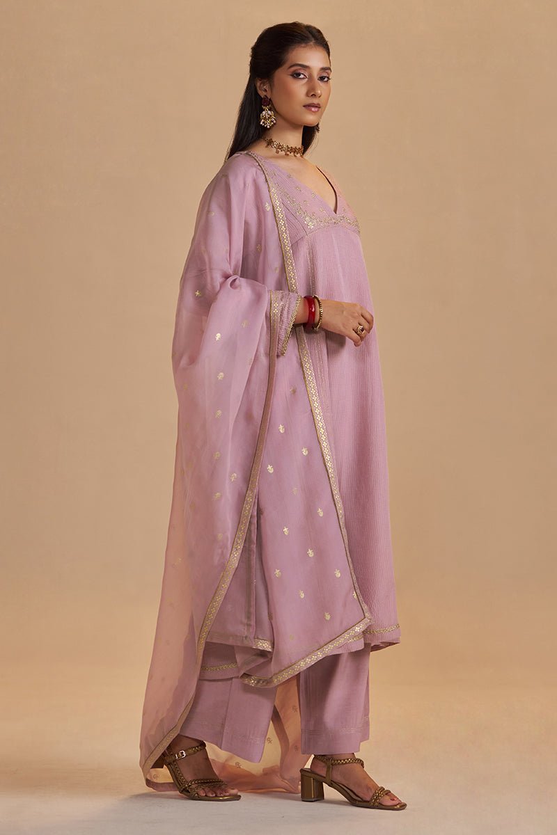 Orchid Smoke Woven Zari Festive Kurta Set - Ganga Fashions