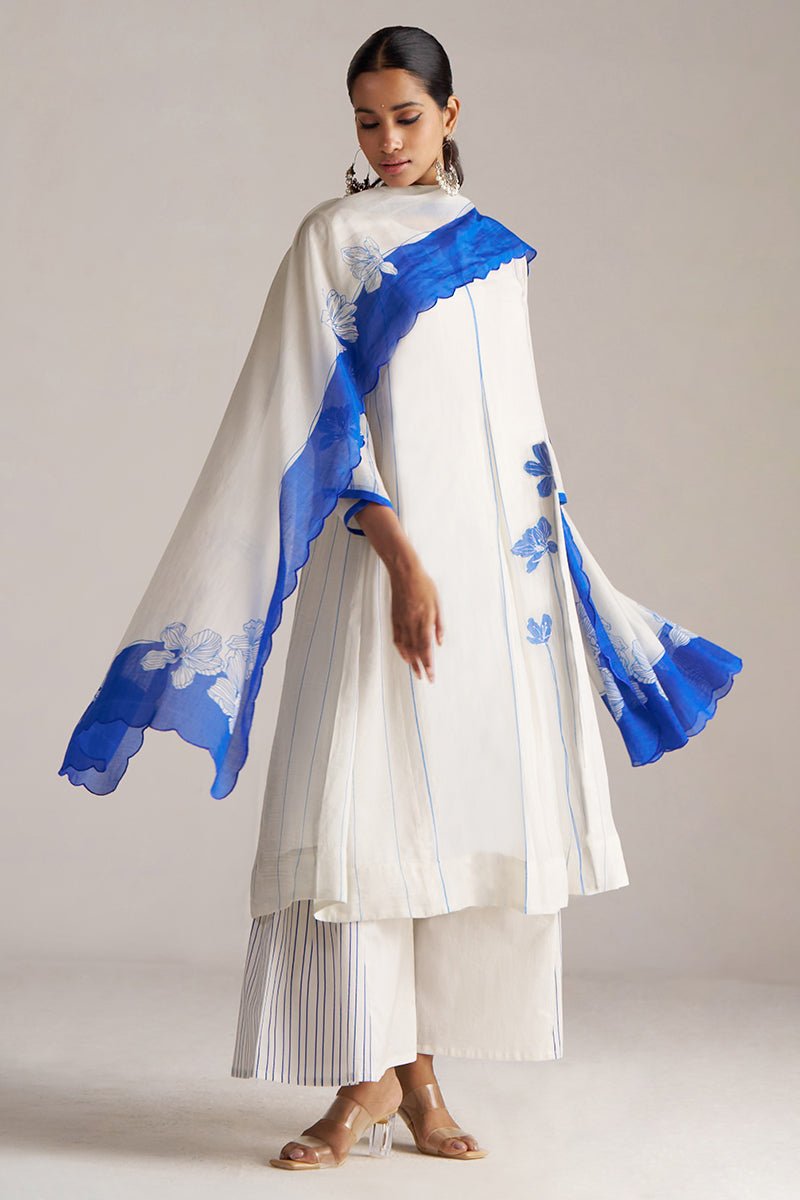 Marshmellow and Cobalt Blue Kurta Set