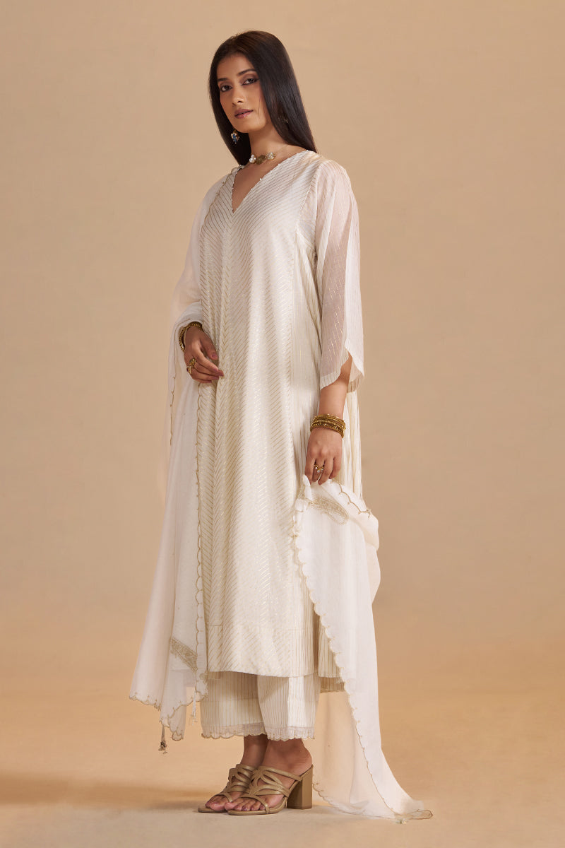 Ivory and Gold Foil Chanderi Festive Kurta Set