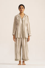 Moss Grey and Ivory Bold Striped Pure Cotton Nightwear