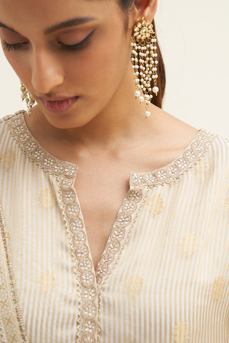 Angora Beige and Golden Organza Jacquard Kurta Set