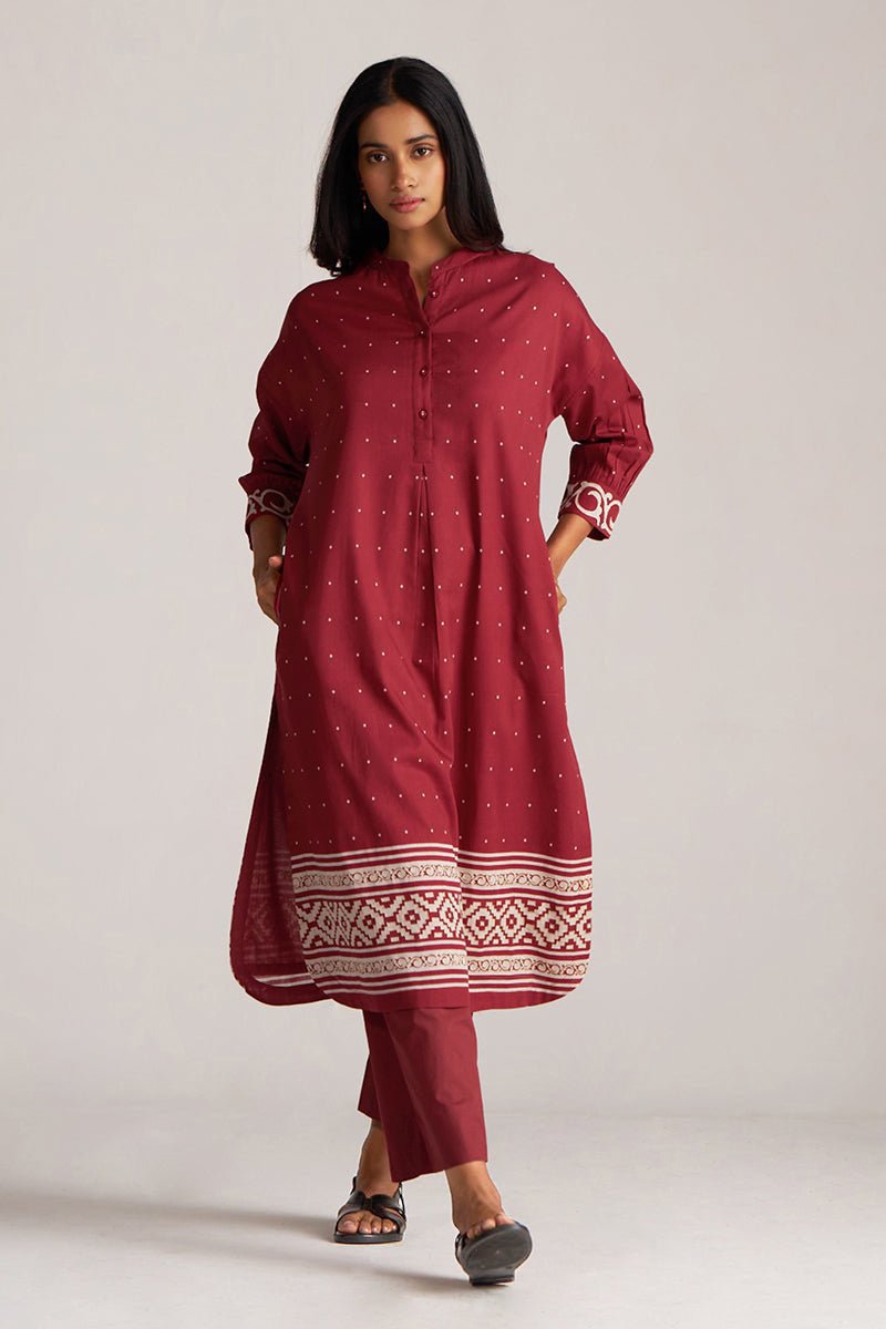 Maroon and Off White Mul-Mul Print Co-ord Set