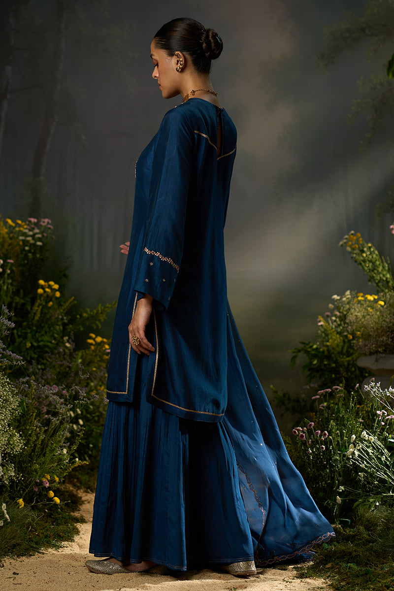Moonlit Ocean Raw Silk Festive Kurta Set