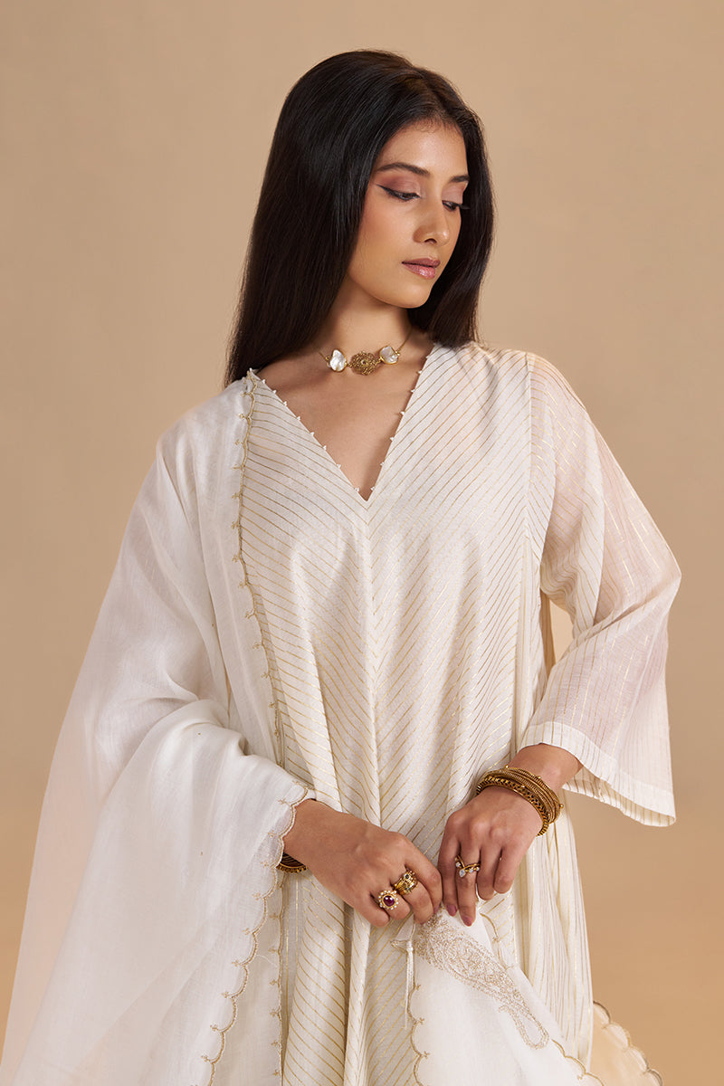 Ivory and Gold Foil Chanderi Festive Kurta Set