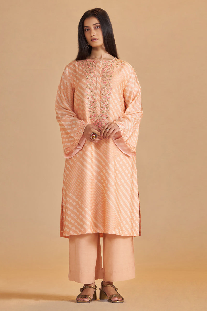 Blush Peach and Cream Silk Festive Co-ord Set