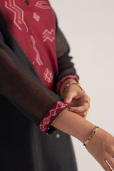 Black and Maroon Woven Kurta Set