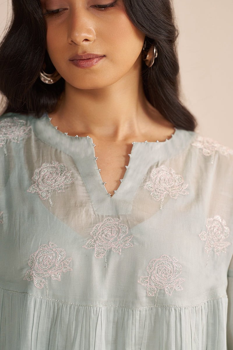 Dawn Grey Mul-Chanderi Festive Co-ord Set - Ganga Fashions