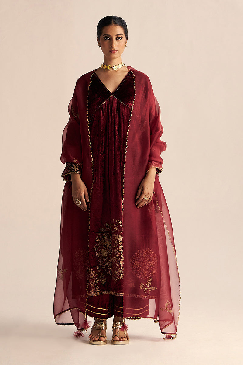 Sun-Dried Tomato Velvet Festive Kurta Set