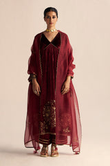 Sun-Dried Tomato Velvet Festive Kurta Set