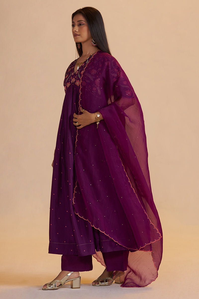 Purple Raw Silk Festive Kurta Set - Ganga Fashions