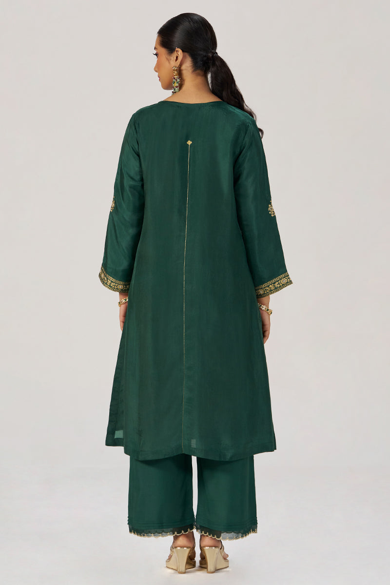 Deep Emerald Green Festive Silk Kurta Set