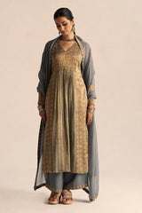 Monument Grey Tissue Festive Kurta Set