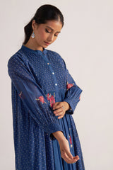 Navy Blue Bandhani and Flower Print Mul-Chanderi Co-ord Set