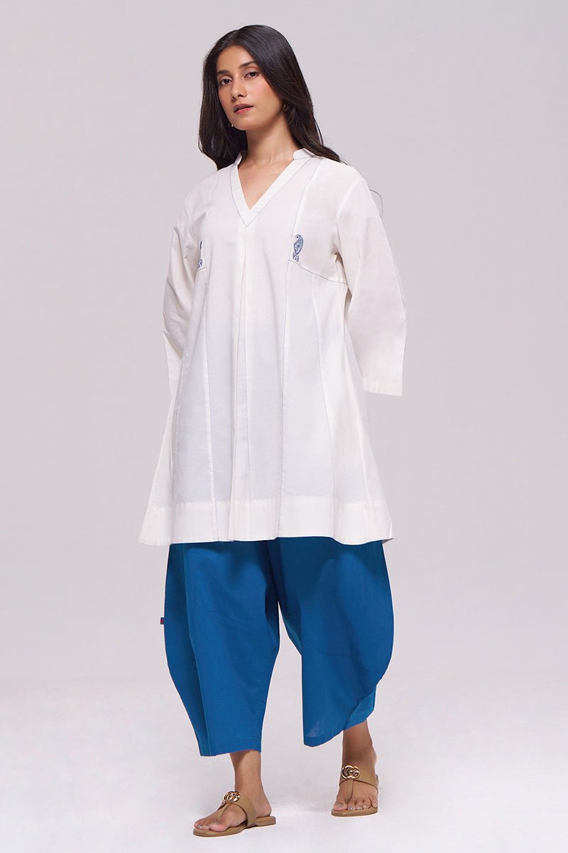 Off-White and Blue Cotton Co-ord Set