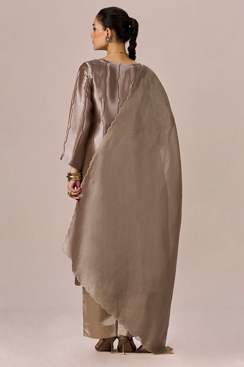 Light Brown and Soft Gold Tissue Festive kurta Set