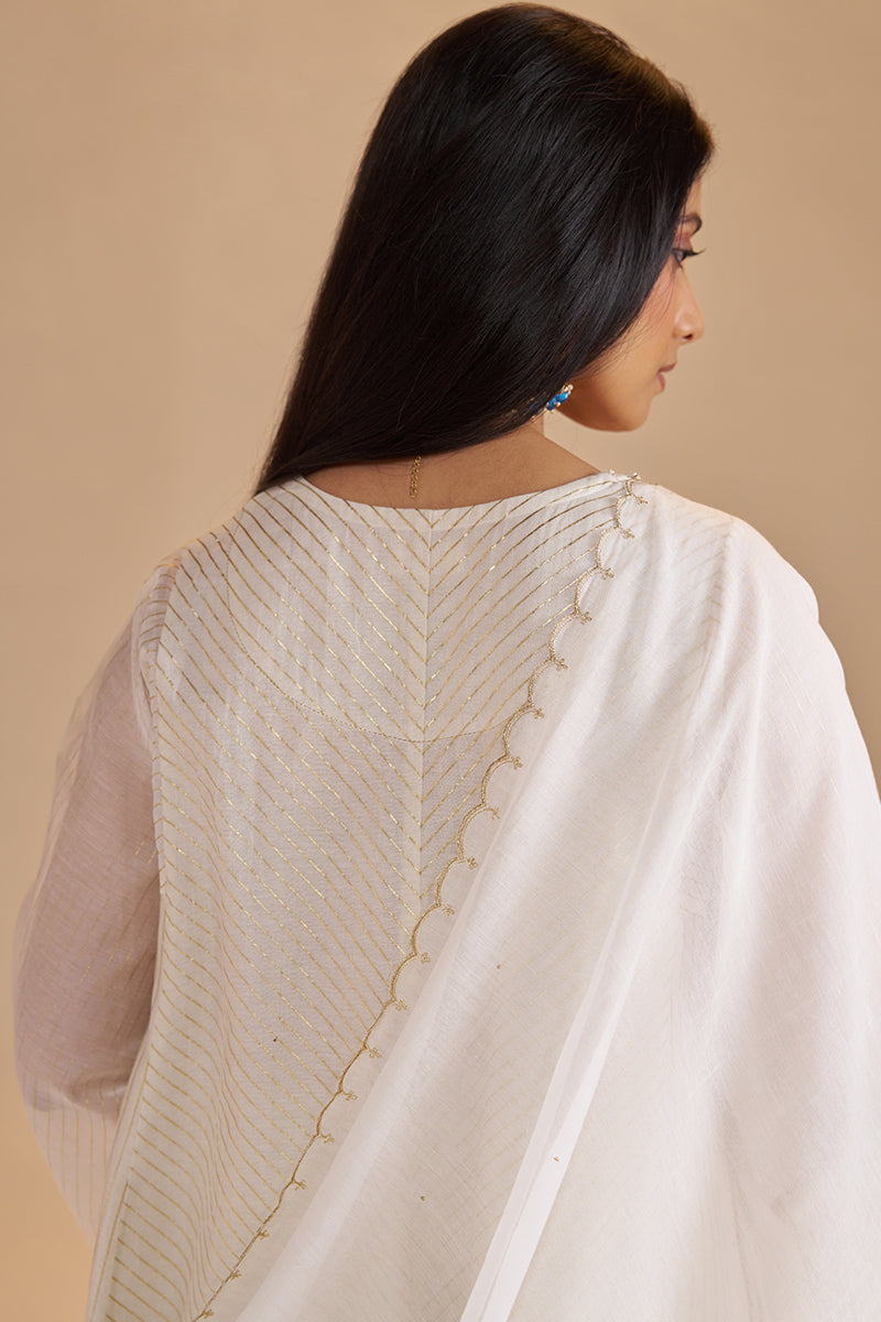 Ivory and Gold Foil Chanderi Festive Kurta Set