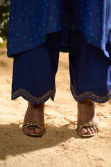 Mazarine Blue Zari Woven Checkard Silk Kurta Set