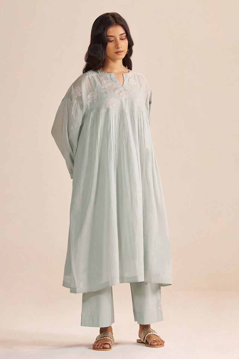Dawn Grey Mul-Chanderi Festive Co-ord Set - Ganga Fashions