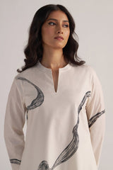 face view Cream and Black Cotton Print Co-ord Set