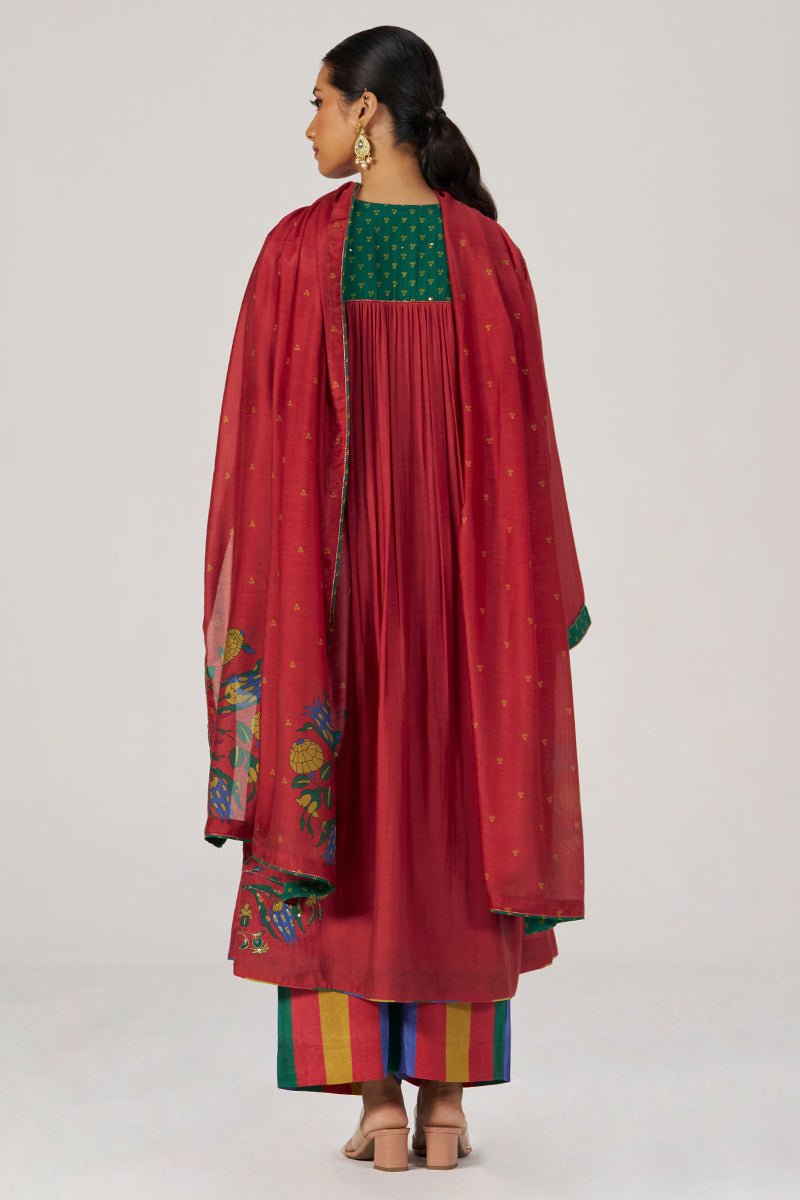 Tango Red and Green Festive Print Kurta Set - Ganga Fashions