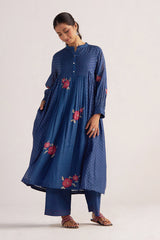 Navy Blue Bandhani and Flower Print Mul-Chanderi Co-ord Set