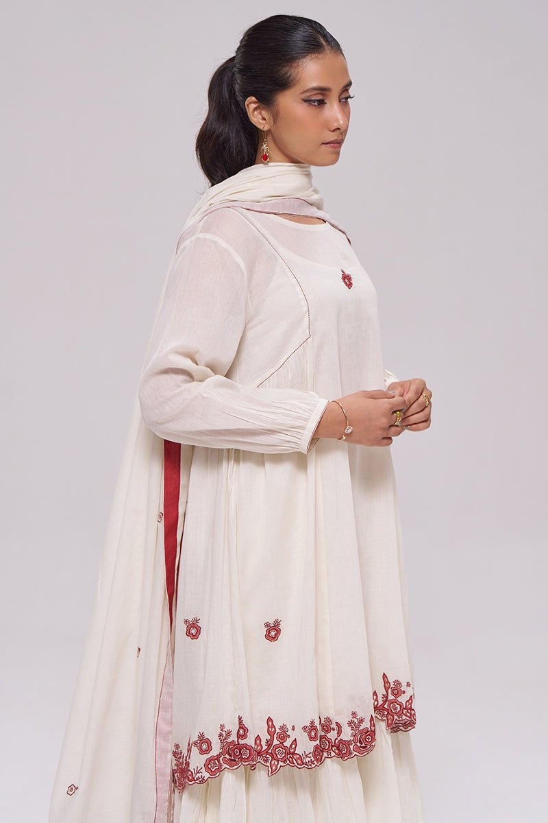 Ivory and Maroon Pure Cotton Kurta Set - Ganga Fashions