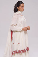 Ivory and Maroon Pure Cotton Kurta Set