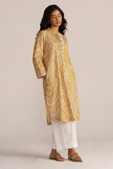 Mustard and White Print Cotton Kurta