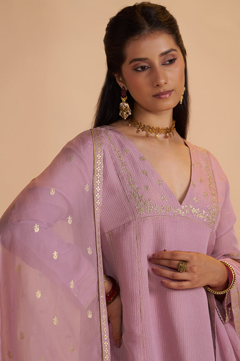 Orchid Smoke Woven Zari Festive Kurta Set