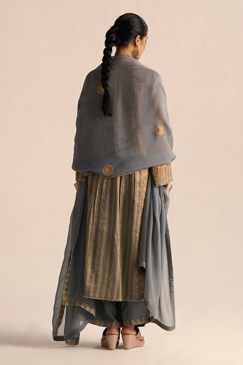 Monument Grey Tissue Festive Kurta Set