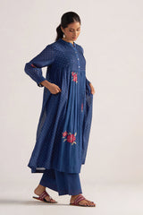 Navy Blue Bandhani and Flower Print Mul-Chanderi Co-ord Set