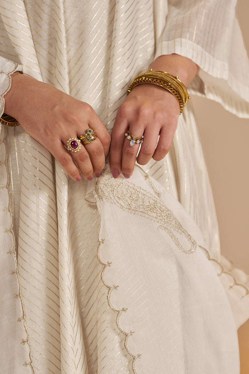 Ivory and Gold Foil Chanderi Festive Kurta Set