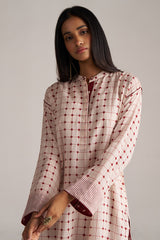 Rosewood and Cream Mul-Chanderi Co-ord Set