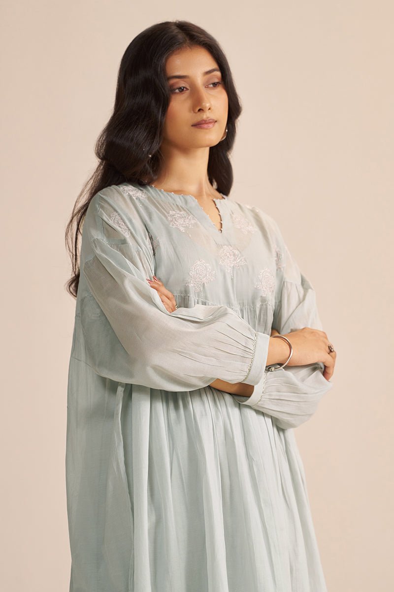 Dawn Grey Mul-Chanderi Festive Co-ord Set - Ganga Fashions
