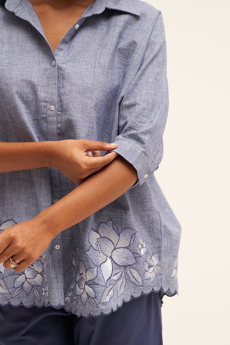 Light and Dark Blue Cotton Embroidered Co-ord Set