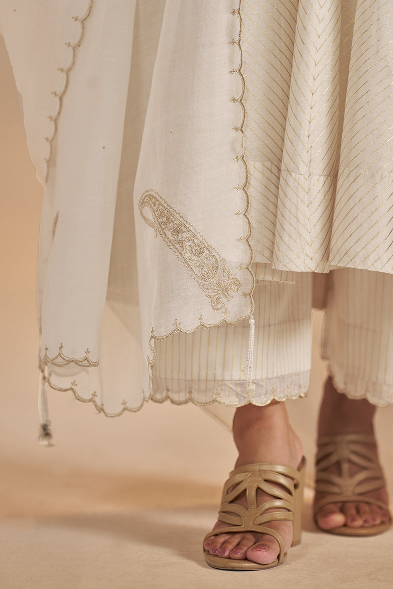 Ivory and Gold Foil Chanderi Festive Kurta Set
