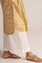 Mustard and White Print Cotton Kurta